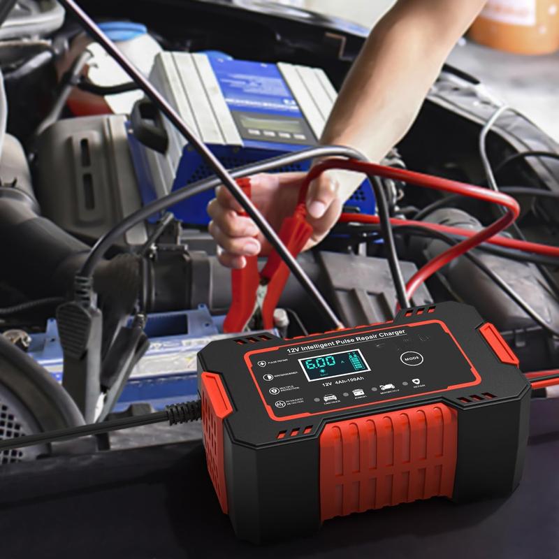 Smart 12V 6A Charger: Auto trickle maintainer with desulfation mode.
