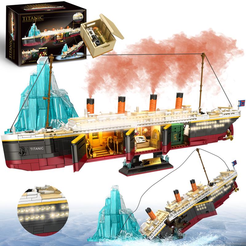 Titanic 2288PCS Building Set – Iceberg Scene, Visible Cabins & Light Strip
