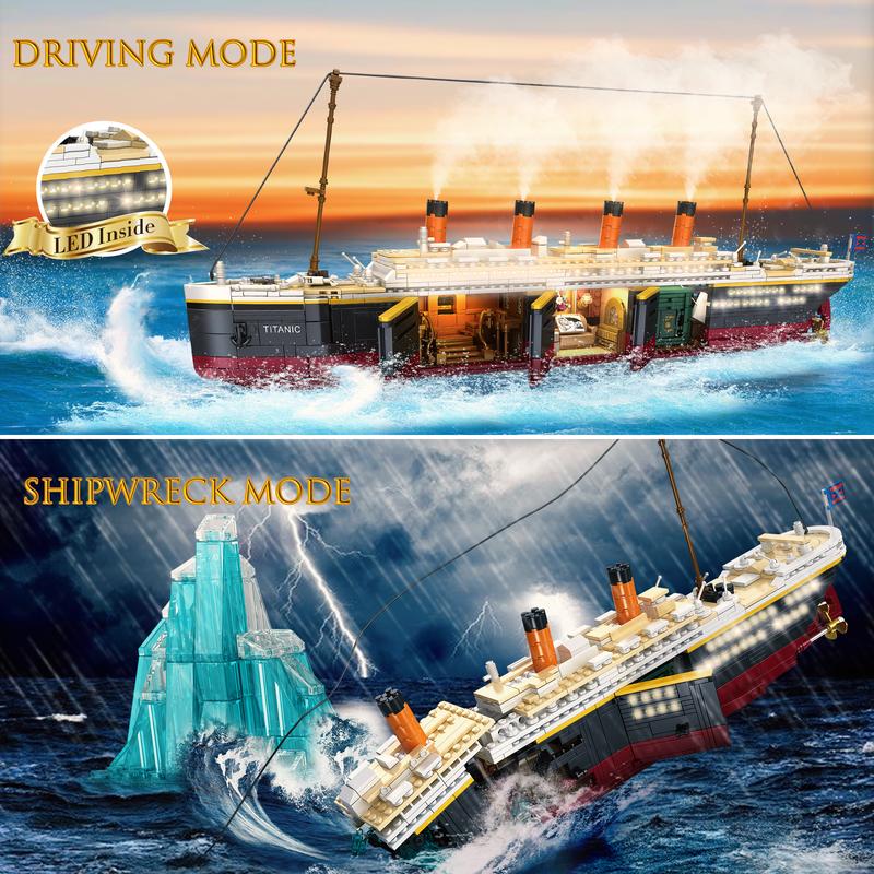Titanic 2288PCS Building Set – Iceberg Scene, Visible Cabins & Light Strip