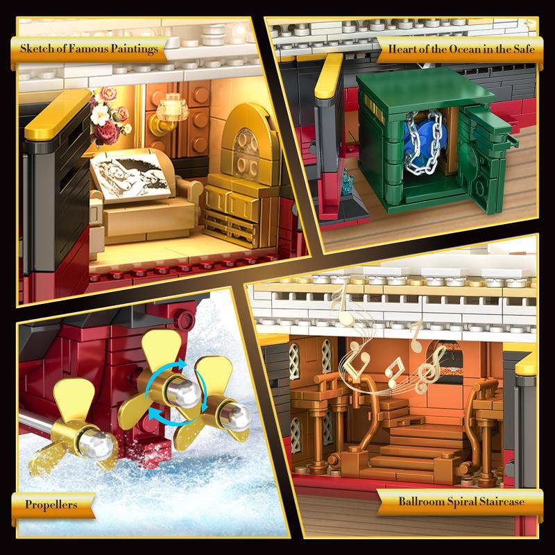 Titanic 2288PCS Building Set – Iceberg Scene, Visible Cabins & Light Strip