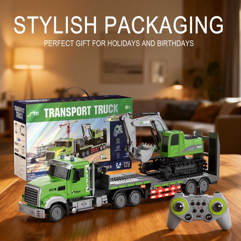 1:12 RC Semi Truck & Excavator Set: 2.4Ghz, Lights & Sound