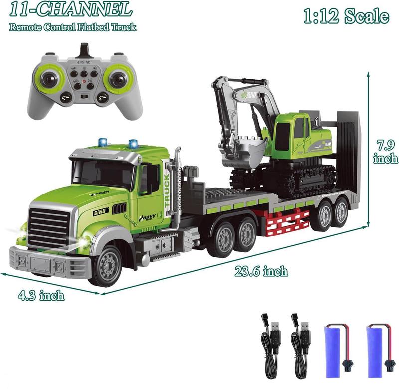 1:12 RC Semi Truck & Excavator Set: 2.4Ghz, Lights & Sound