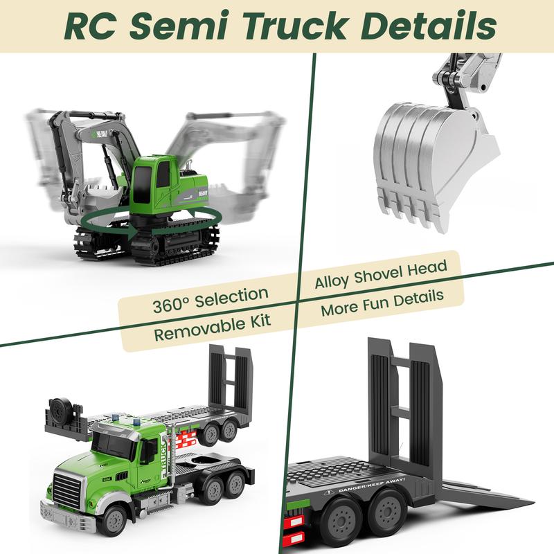 1:12 RC Semi Truck & Excavator Set: 2.4Ghz, Lights & Sound