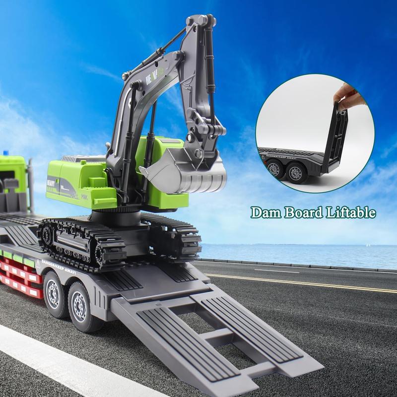 1:12 RC Semi Truck & Excavator Set: 2.4Ghz, Lights & Sound