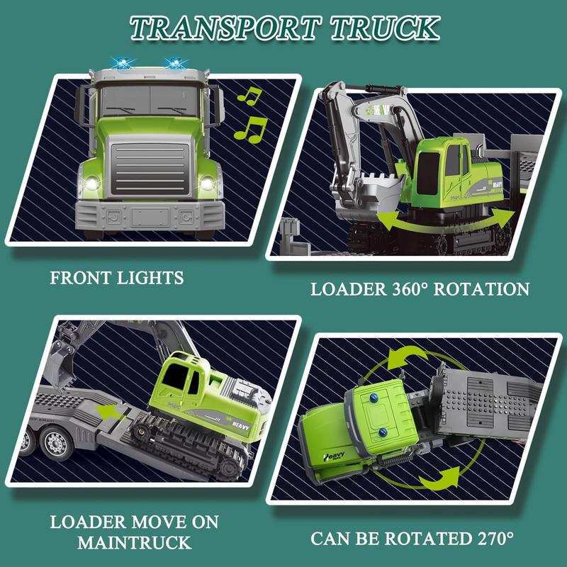 1:12 RC Semi Truck & Excavator Set: 2.4Ghz, Lights & Sound