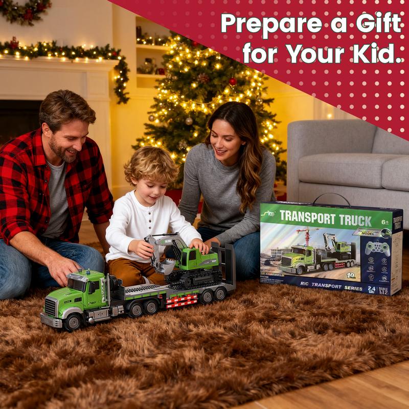 1:12 RC Semi Truck & Excavator Set: 2.4Ghz, Lights & Sound