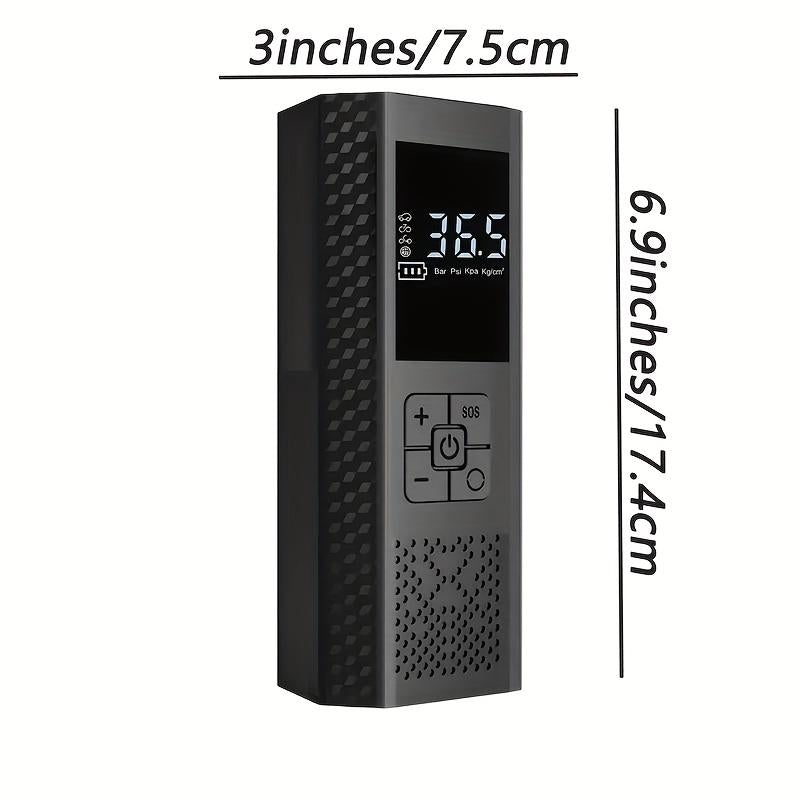 Wireless 150PSI air pump: Digital gauge, LED light, and USB charge. (10 words)