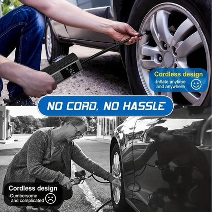 Wireless 150PSI air pump: Digital gauge, LED light, and USB charge. (10 words)